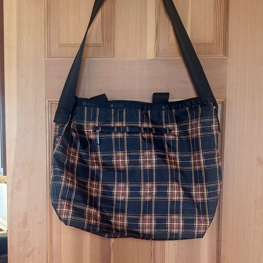 Lesportsac Black and Brown Plaid Tote Bag